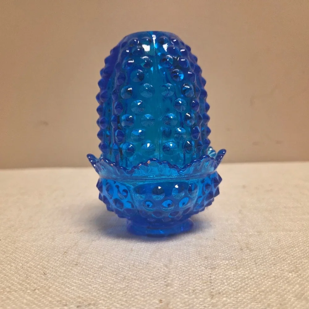 Fenton Colonial Blue Hobnail Glass Fairy Lamp 2 Piece Candle Holder Vintage